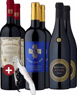 6er-Probierpaket »Samtige Primitivo-Momente« + Kellnermesser GRATIS